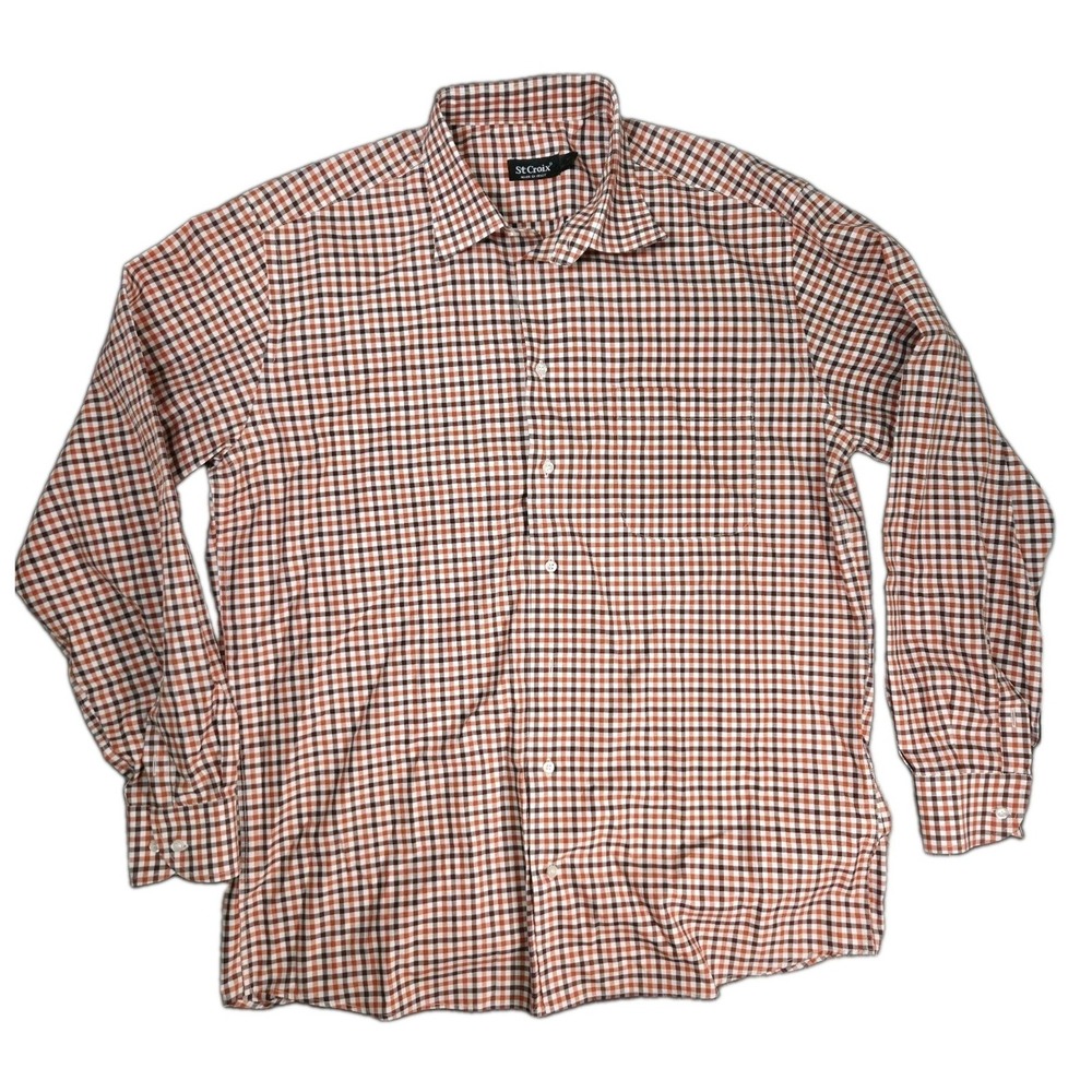 St Croix Gingham Check Plaid shirt Button Down Men's Size XL Red Made In Italy